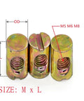 Heavy Duty Furniture Barrel Nuts And Cross Dowel Pins Kit, Slotted Iron Dowel Pins M5 M6 M8 close-up, showing thread details