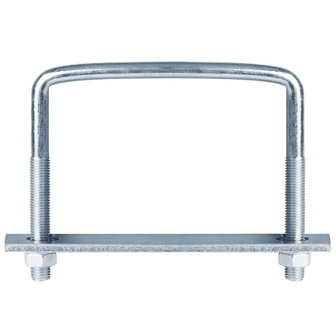 Four Pack 6 Inch Wide Square U Bolts For Trailers, 3/8 Inch Diameter, Adjustable From 1 7/8 Inch To 4 1/2 Inch, 3/16 Inch Frame Plate