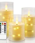 Dope Flameless LED Candles With Embedded Fairy Lights Battery Operated Acrylic Candles With Remote And Timer Ivory White Set Of 3