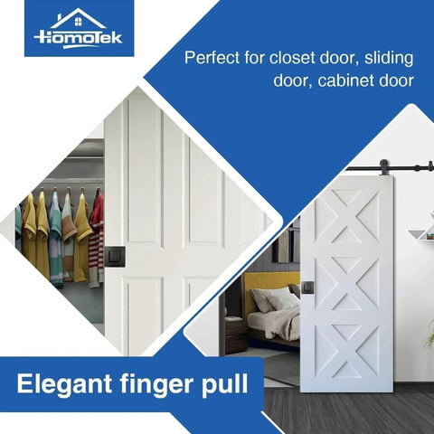 Square Recessed Sliding Closet Door Finger Pulls For Pocket Bypass And Barn Doors installed on white doors