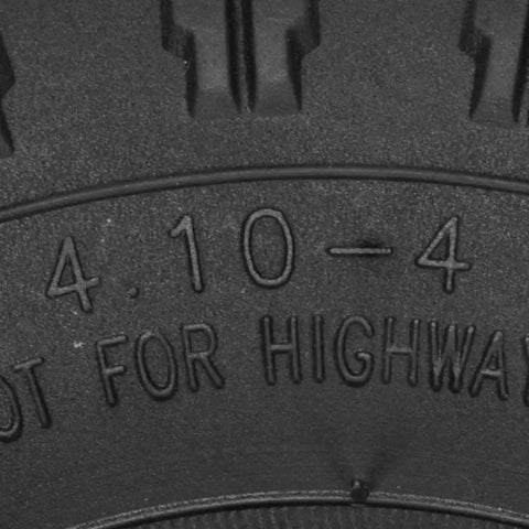 Close-up view of 4.10-4 tire marking on 2 Pack 4.10-4 410-4 4.10/3.50-4 Inner Tubes for Lawn Mowers, Wheelbarrows, Hand Trucks, Go Karts.