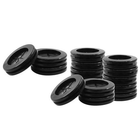 15Pcs Black Rubber Grommets For Wiring 1 Inch Inner Diameter And 30mm Drill Hole 40mm Outer Diameter displayed in stacks