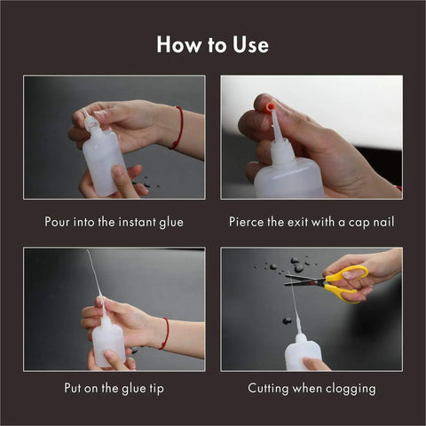 Instructions for using the 300 Piece CA Glue Micro Tip Set With Precision Applicator And Glue Bottle For DIYers Hobbyists Crafters