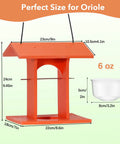 Outdoor Bird Feeder With Gift Box For Orioles, Durable HDPE Jelly Feeder With Fruit Holder And 6 Oz Glass Bowl dimensions shown