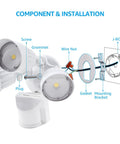 COB LED Outdoor Security Flood Light With Motion Sensor installation guide showing components like screws, grommets, and bracket.