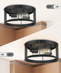 Dope Industrial Matte Black Flush Mount Ceiling Light Fixture With Two Lights E26 Sockets Close To Ceiling for indoor use