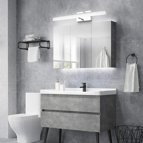 Bathroom with 24 Inch Modern LED Vanity Lights Adjustable Chrome Bathroom Fixture Over Mirror With 180 Degree Rotatable Joint