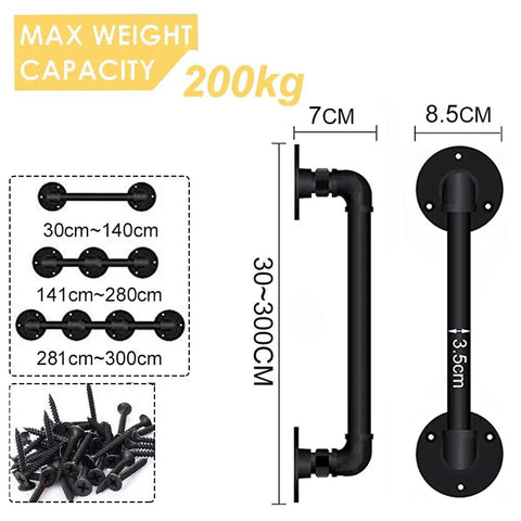 Straight Up Rock Solid Black Iron Railing For Indoor And Outdoor Use Adjustable Height Safety Guardrail With Rustproof Finish for sturdy support with dimensions.