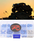 RC Car Hardware Fastener Kit With M2.5 M3 M4 Flat And Round Head Washers And Nuts, Assorted Screws And Washers In A Clear Storage Box, Great For 1/8 And 1/10 Scale RC Cars, Blue, clear box with blue anodized washers