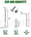 Diagram showing 25 Pc M6 X 75mm Socket Cap Bolts And Barrel Nuts Kit With Hex Wrench details, including size and quantity.