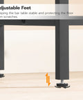 Bar Table With Built In Charging Station showing adjustable feet for stability and floor protection, Rustic Brown and Black Finish