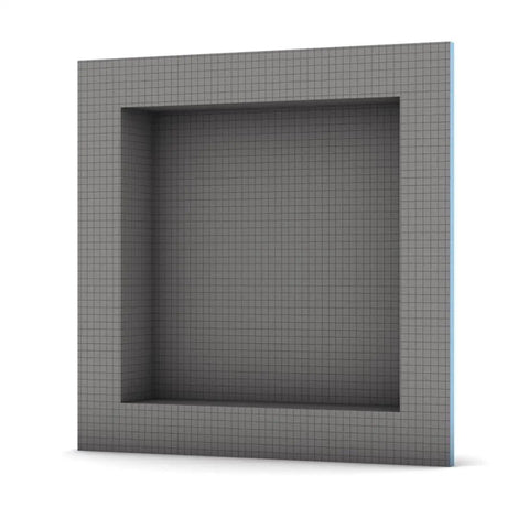 Shower Niche 16 By 16 Inch Square Edge Recessed Storage, Waterproof Tileable Panel, showing gray tileable surface and seamless edges