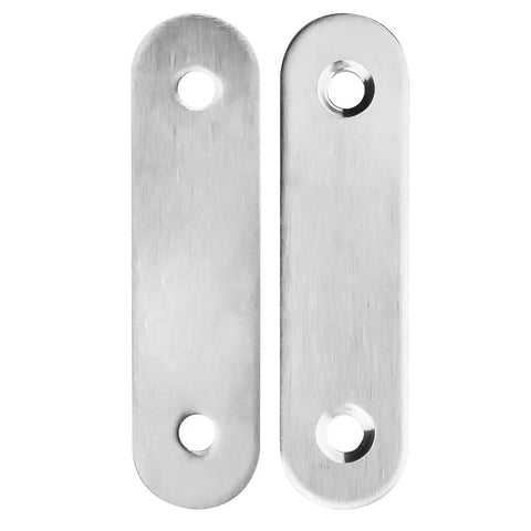 Straight Up Rock Solid Heavy Duty Stainless Steel Flat Corner Brace Plates For Furniture Repair Woodworking Joints Top Shelf Hardware Pro Grade Silver Brackets Pack Of 30 showing polished steel plates with holes.