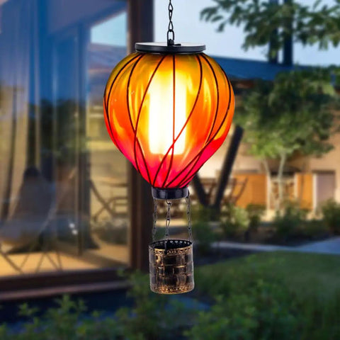 Colorful Solar Hot Air Balloon Lantern With Realistic Flickering Flame For Outdoor Waterproof Hanging Light For Patio Porch Yard Garden Decor Eco Friendly Solar Powered Garden Decor Lighting For Nighttime Vibe Ambience And Easy Dusk To Dawn Operation