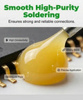 Close-up of Low Melt Solder Flux Paste 60C No Clean Rosin Formula, showing smooth flow and precise application on PCB pins.