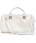 White 20 inch heavy duty canvas tool tote with rugged zipper and reinforced handles for painters, carpenters, builders.