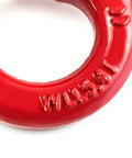 Close-up of red G80 Alloy Steel Coupling Link Kit Two Pack One Quarter Inch Hammer Lock Chain Connector Beefy Heavy Duty Lift Accessory