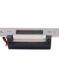 Heavy Duty 12V Electric Strike Lock Built Like A Tank For Ironclad Door Security And Plug And Play Access Control Installation Fits Standard Cylindrical Latch Sets And Entry Doors, showing stainless steel housing and wiring.