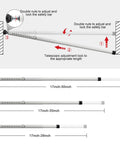 Sliding Door Security Bar 2 Pack Adjustable Locking Bar For Patio Doors And Windows Extends From 17.7 To 50.5 Inches 1 Inch Diameter White Metal With Rubber Tips Durable Home And Apartment Safety Locking Bar shown in various adjustment lengths