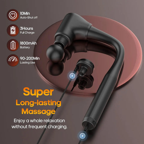 Deep Tissue Percussion Massage Gun With Heat And Extended Handle For Easy Self Massage on red background