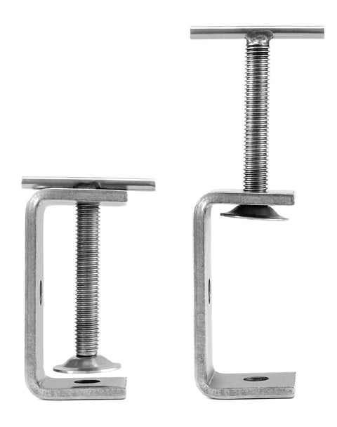 Front view of two QWORK 304 stainless steel C-clamps (Tiger Clamp), 2-pack.