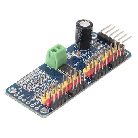 PCA9685 16 Channel 12-Bit PWM Servo Driver I2C Module for Arduino Robots and DIY Projects, 5V-10V DC Power, 220 Ohm Protected PWM Outputs