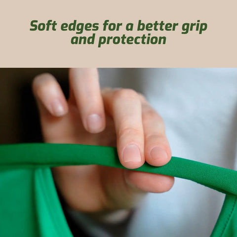 Touching soft edges of the Massive Laundry Day Game Changer Large Collapsible Hamper With Instant Pop Up Frame.