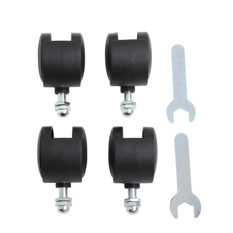 Four black caster wheels with metal stems and included wrenches for Midea electric oil heaters