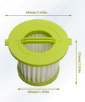 Four Pack HEPA Vacuum Filter Replacement Set For 18V One Plus Handheld Vacuum Models with measurements marked