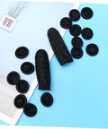 Boss Level Black Antistatic Finger Covers Straight Up Sweat Resistant Cotton Workshop Sleeve Guards displayed on a blue background.