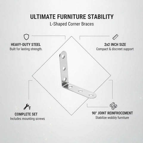 Heavy Duty 2x2 Inch Steel L Shaped Corner Braces For Furniture Assembly, Right Angle Table And Shelf Support With Screws