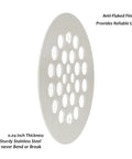 Solid Heavy Duty Shower Strainer Drain Cover With Screw In Trim Set Rust Resistant Brushed Nickel Finish showing circular stainless steel grid.