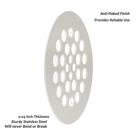 Solid Heavy Duty Shower Strainer Drain Cover With Screw In Trim Set Rust Resistant Brushed Nickel Finish showing circular stainless steel grid.