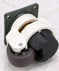 Heavy Duty Leveling Caster Set With Retractable NBR Rubber Feet For Office Gaming Chairs And Tool Carts Non Marking Floor Saver No Sweat Install Smooth As Butter Roll Upgrade close-up view of caster with sealed steel axle in a gray mount.