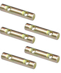 Barrel Nut Dowel Cross Dual Hole Nuts Pack Of 5 for wood assembly, carbon steel with zinc finish, side view, multiple sizes
