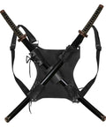 Ninja Sword Back Holster And Back Sheath Dope Adjustable Leather Double Sword Holder with black straps, realistic samurai gear