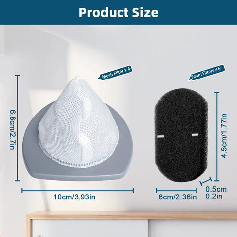 Replacement Vacuum Filter Set For Featherweight Stick Vacuum 2033 Series mesh and foam filter dimensions
