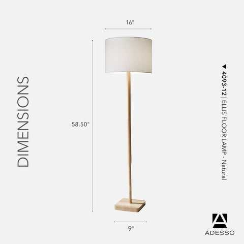 Ellis 21 Inch Table Lamp With Natural Rubber Wood And White Fabric Shade, 60W Incandescent Or 13W CFL, floor lamp dimensions.