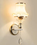 Modern Minimalist Wall Sconce Packed With Clean Lines And Iron Construction, Elevate Your Bedroom Or Living Room Vibe Instantly, Bright LED Glow Illuminates Every Corridor Or Staircase Corner With Ease. Crystal accent and frosted glass shade.
