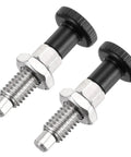 Pro Grade M6x1 Spring Return Plunger Set, stainless steel, 12mm shaft, two plungers with black knobs for secure positioning.