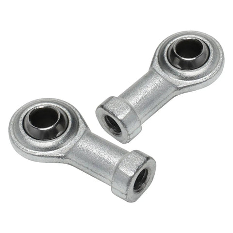Complete Set Of 4 Rock Solid M8 X 1.25mm Rod End Bearings Featuring Left And Right Hand Thread Steel Heim Joints For Smooth Steering Upgrades On Atv Go Kart And Quad Rigs - close-up of two steel rod end bearings.