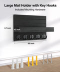 Wall Mounted Key Holder With Shelf And Large Hooks For Keys Bags Coats Umbrellas And Mail Paulownia Wood Entryway Organizer in black