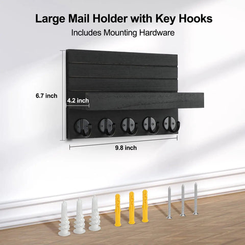 Wall Mounted Key Holder With Shelf And Large Hooks For Keys Bags Coats Umbrellas And Mail Paulownia Wood Entryway Organizer in black