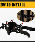 Black Chain Link Gate Latch for Fence Posts Spaced 1-3/8 to 2-3/8 Inches showing installation steps with padlock hole