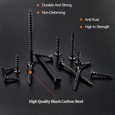 Massive 390 Piece No 7 Coarse Thread Drywall Screws Set with Phillips Drive Black Oxide Finish Bugle Head