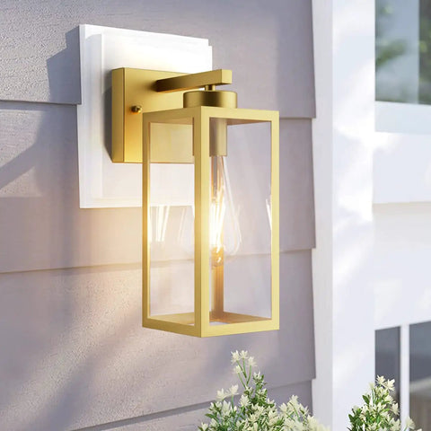 Gold Outdoor Wall Lanterns 2 Pack Exterior Wall Sconces With Clear Glass Shade For Entryway Porch Doorway Weather Resistant Wall Mount Lights That Give Your Entryway A Lit Glow No Bulbs Included