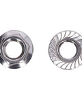 Stainless Steel DIN 1587 Flange Nut Set With Integrated Washer, A2-70 Rustproof Locking Nuts showing hexagonal and washer side