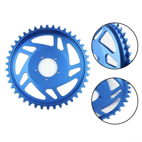 42T Aluminum Alloy Offset Chainring For Bafang BB SHD Motor E Bike Upgrade Lightweight 180G in Blue, full view with close-up.