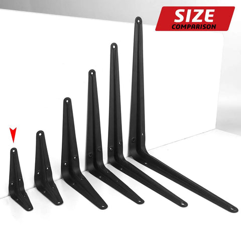 Size comparison of Beefed Up Heavy Duty Black Metal Floating Shelf Brackets Set 4x3 Inch L Brackets For Wall Mount Corner Brace Support