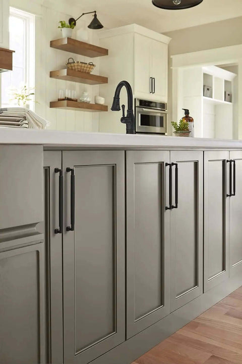Top Shelf Transitional Matte Black Cabinet Pull And Drawer Handle Crafted For No Sweat Setup On Kitchen Vanities And Dressers With Heavy Duty Metal Body Ensuring A Smooth Grip That Truly Earns Your Trust on grey kitchen cabinets.